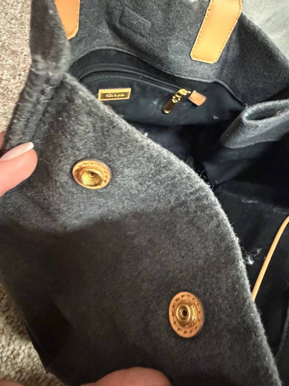 Tory Burch Gray Tote with Tan Leather Trim